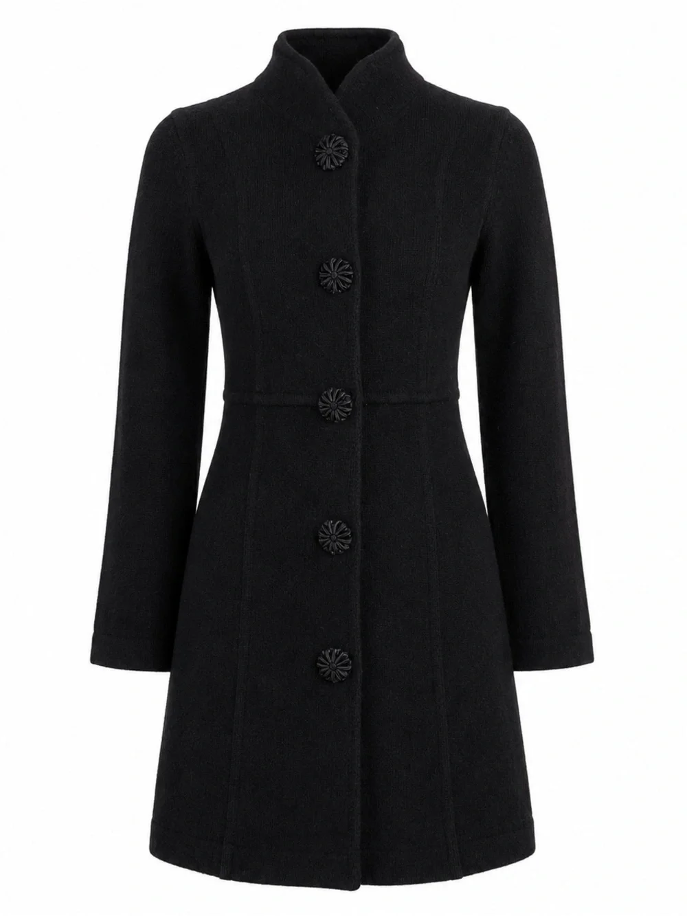 Kenar 100% Lambswool Black Sweater Coat S Rosette Buttons
